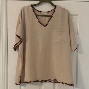 Jodifl Beige Short Sleeve Top with Brown Accents